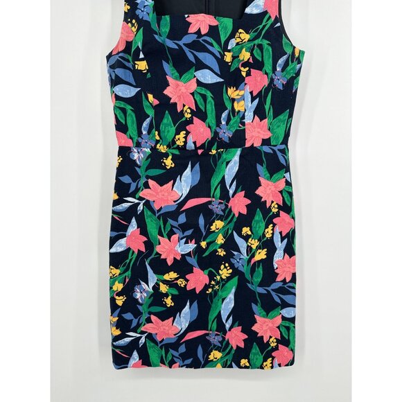 J Crew Floral Basketweave Square Neck Dress Women 4 Navy #AK930 Midi Sleeveless - Picture 3 of 8